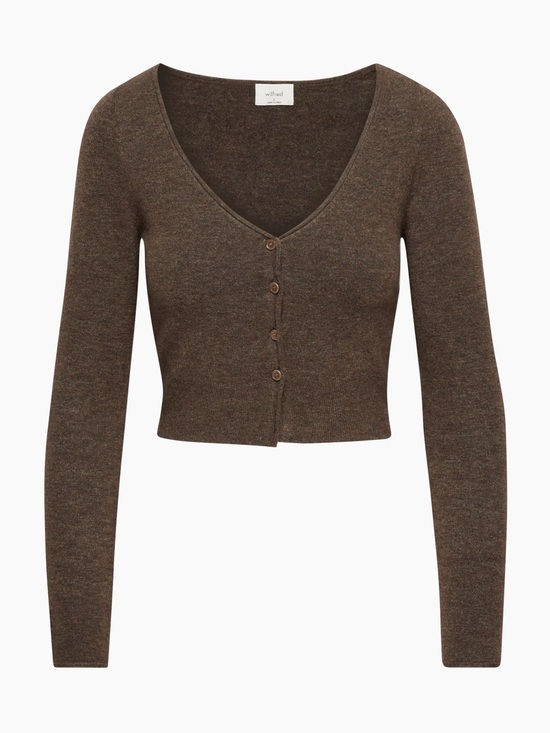 Wilfred Sweaters - Wilfred Chocolate Brown Cropped V-Neck Button Cardigan